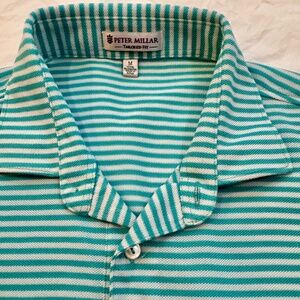 Peter Millar Tailored Fit Men’s Medium Polo Shirt - White and Green Striped